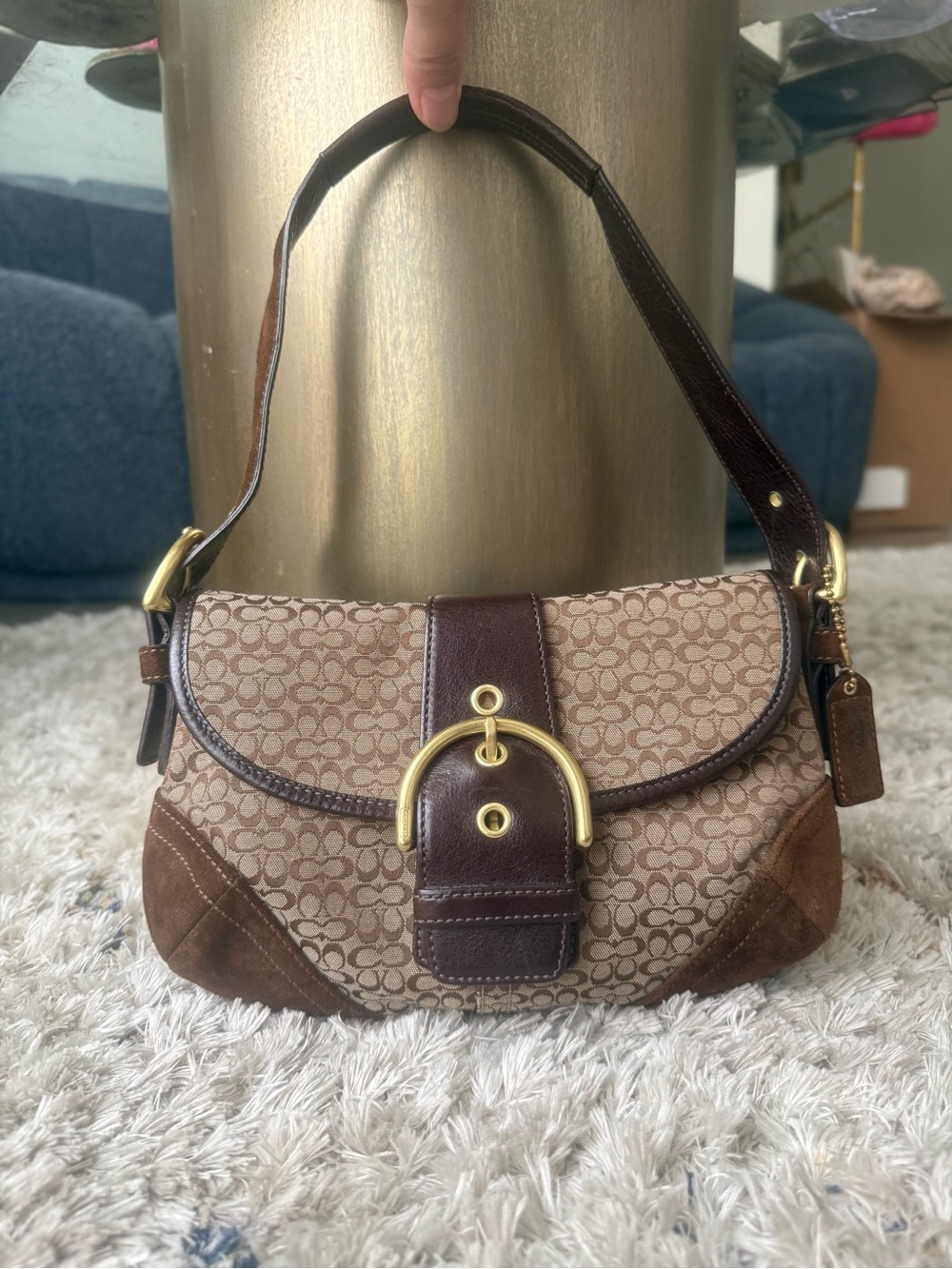 COACH VINTAGE 2006 BROWN SIGNATURE & SUEDE MINI SOHO